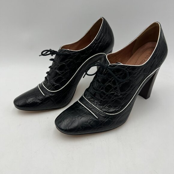 Corso Como Black Alligator Print Lace-up Oxford Heels Size 8.5 - Picture 3 of 10